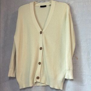 Tahari Cream Cardigan Sweater with Ribbed Knit Texture